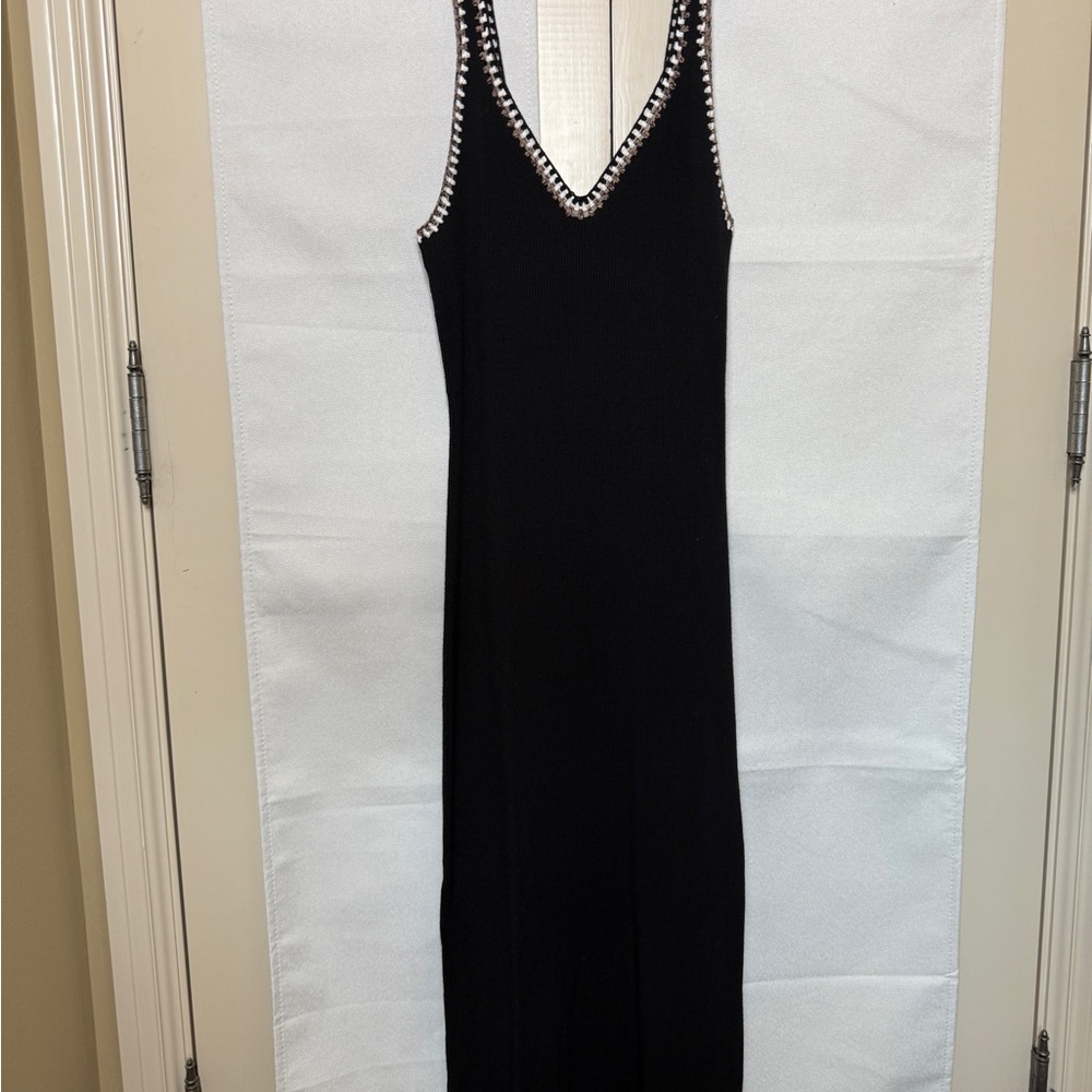 Caroline Constas Black Maxi Dress with Silver Trim